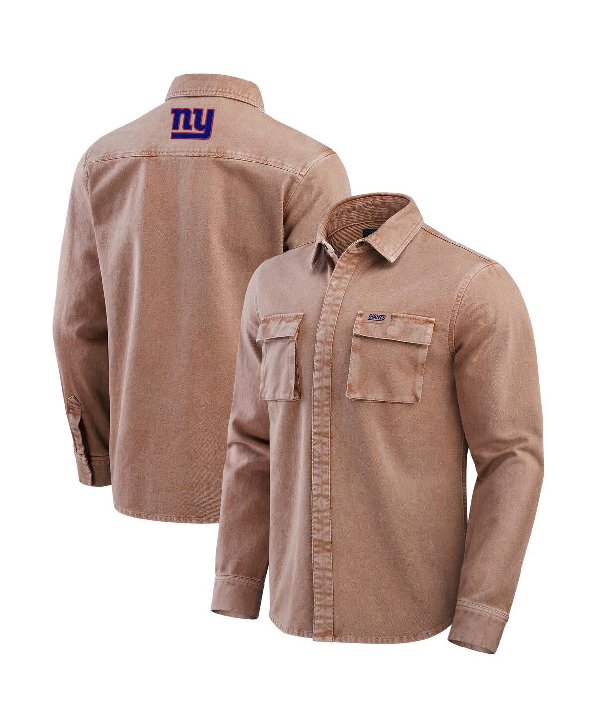 Men's Brown New York Giants Garment Dyed Long Sleeve Full Snap Shirt - Brown