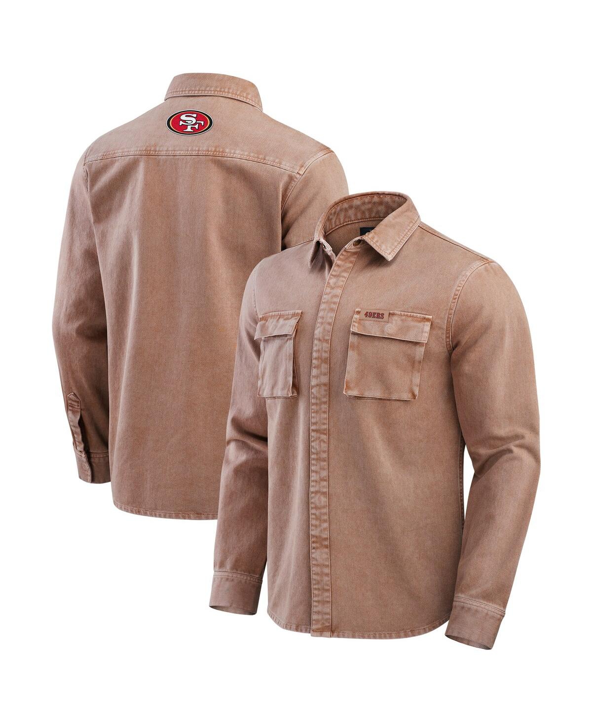 Men's Brown San Francisco 49ers Garment Dyed Long Sleeve Full Snap Shirt - Brown