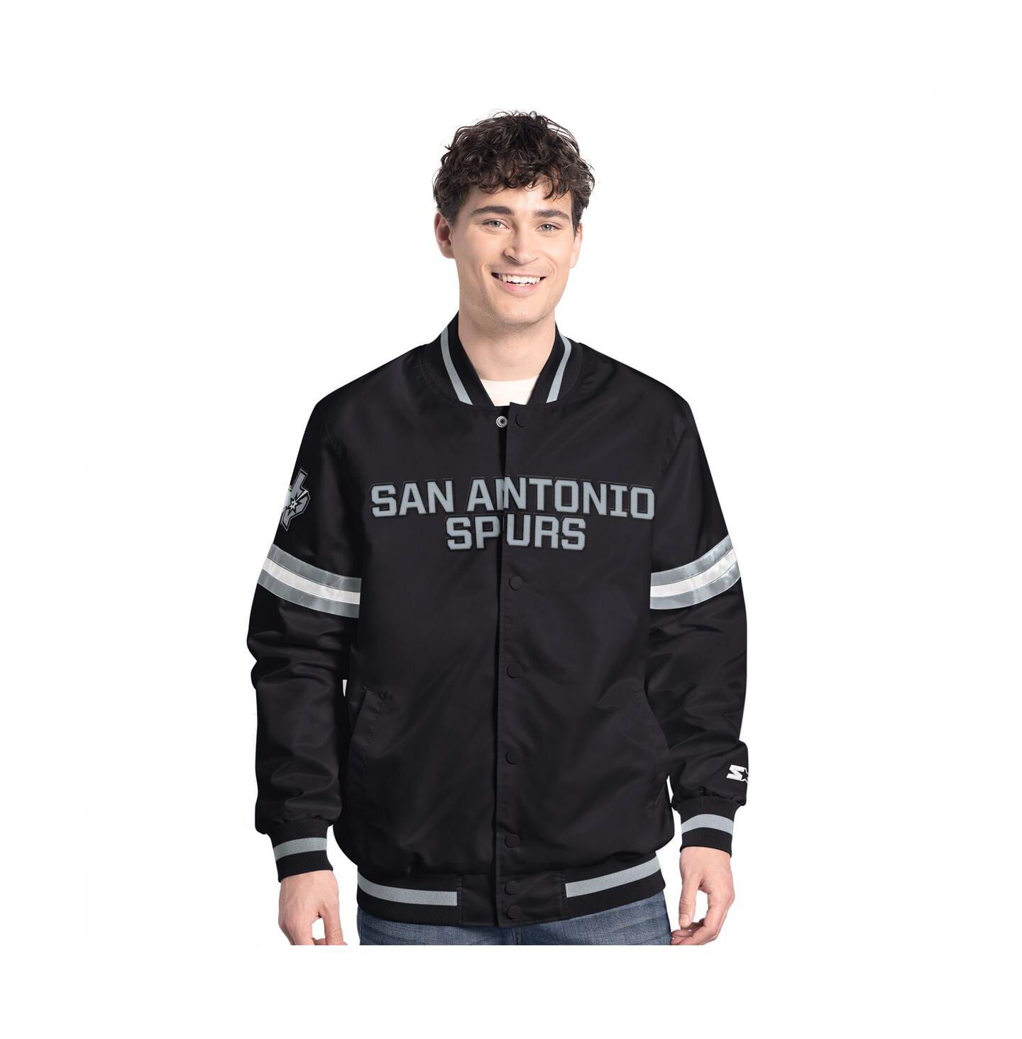 Мужская куртка Starter Black/Silver San Antonio Spurs Scout Full Snap Varsity — фото 1