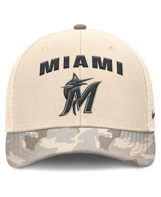 Men's Natural Miami Marlins Camo Natural Pack Rise Adjustable Trucker Hat