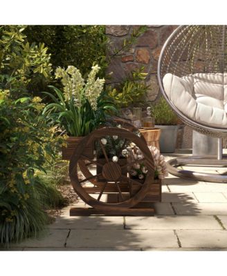 Wooden Wagon Planter Box, Decorative 3-Tier Stair Step Garden Bed