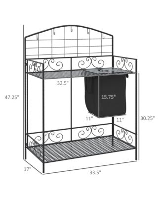 Folding Potting Bench Table Build-In Bag with Cover Black