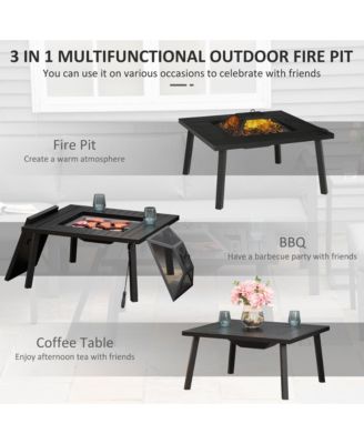 34" Fire Pit with Grill, Spark Screen, Fire Poker, Cover, Table Lip,