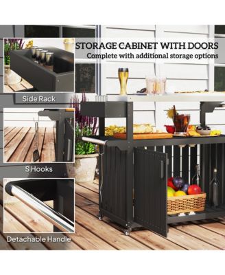 Outdoor Bar Cart with Storage, HDPE Outdoor Kitchen Cart,