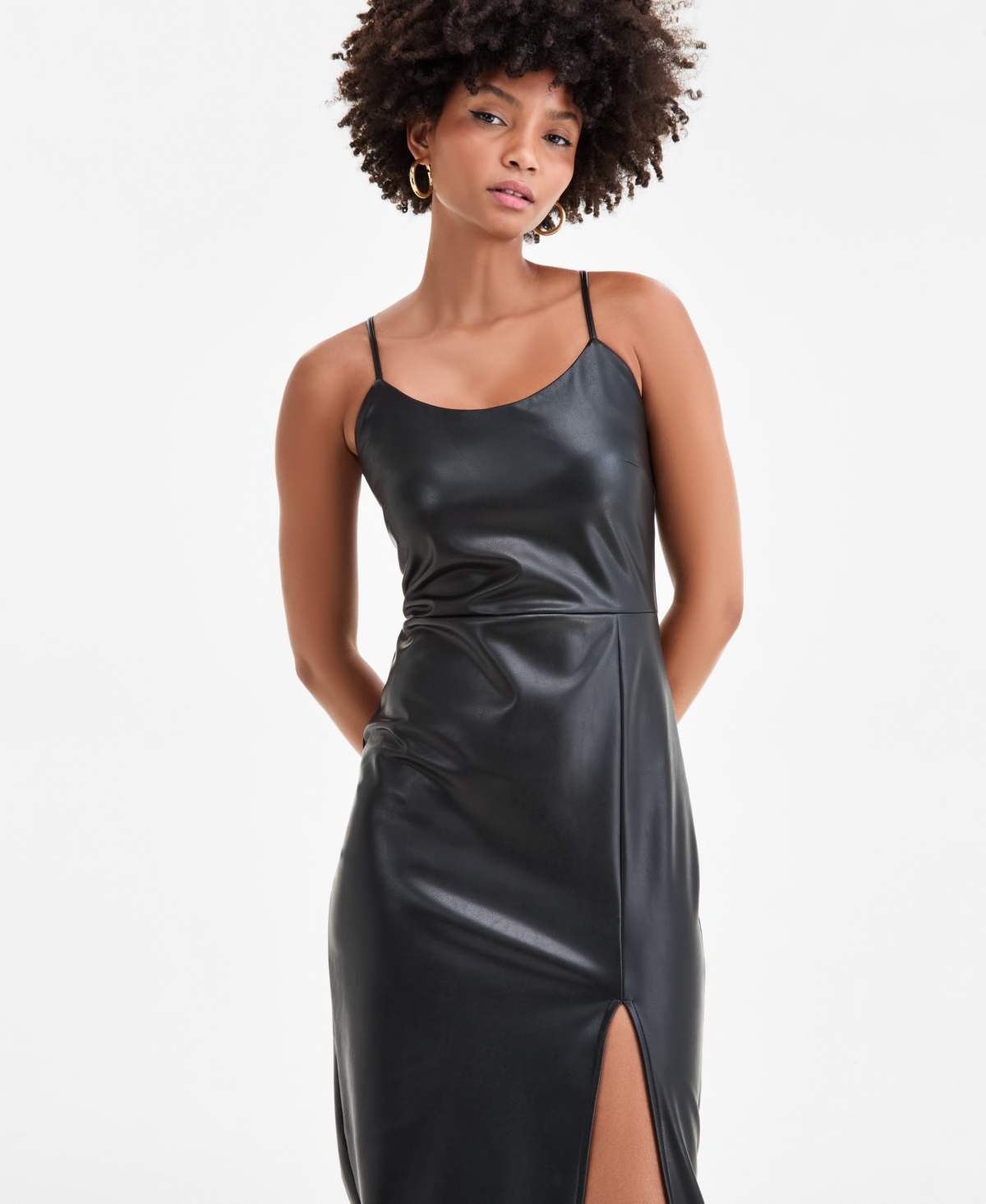 Bar Iii Women's Faux-leather Midi Dress, Macy's Exclusive In Black