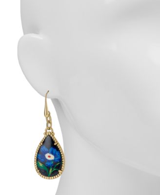 Leather Flower Teardrop Earrings