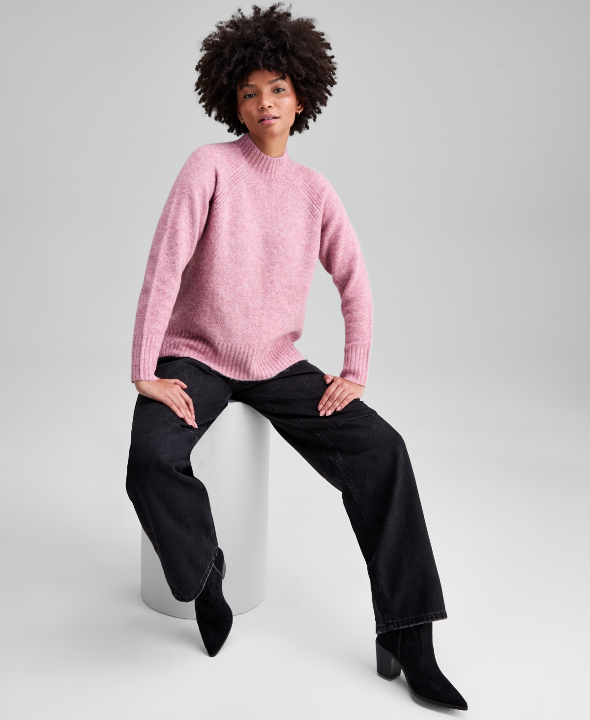 And Now This Women's Mock-neck Long-sleeve Sweater, Macy's Exclusive In Pink