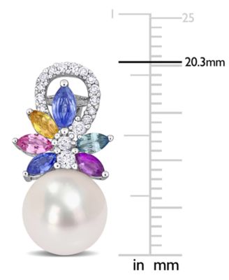 Cultured Freshwater Pearl (9mm), Multi-Sapphire (1-5/8 ct. t.w.) & Diamond (1/8 ct. t.w.) Drop Earrings in 14k White Gold