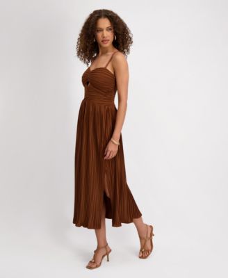 Women's Pleated Woven Sleeveless Midi Dress