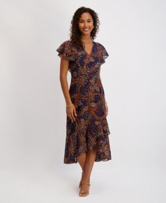 kensie - Women's Printed Burnout Chiffon A-Line Dress