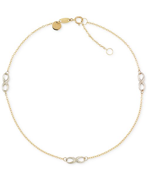 Macy's Two-Tone Infinity Design Anklet in 14k Gold and 14k White Gold ...