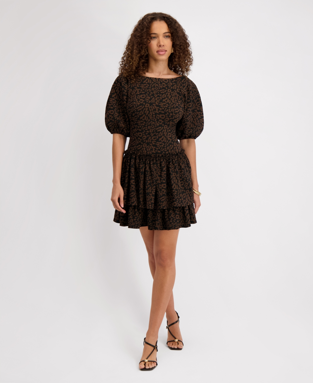 Kensie Women's Stretch-jacquard Puff-sleeve A-line Dress