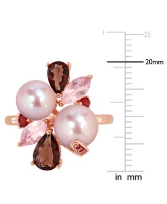 Cultured Freshwater Pearl (7-8.5mm) Multi-Gemstone (1-3/4 ct. t.w.) Ring in 18k Rose Gold-Plated Sterling Silver