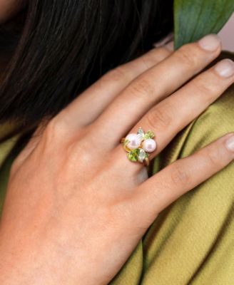 Cultured Freshwater Pearl (7-8.5mm) Multi-Gemstone (1-3/4 ct. t.w.) Ring in 18k Rose Gold-Plated Sterling Silver