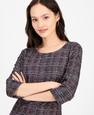 Petite Printed Pont&eacute; 3/4-Sleeve Sheath Dress