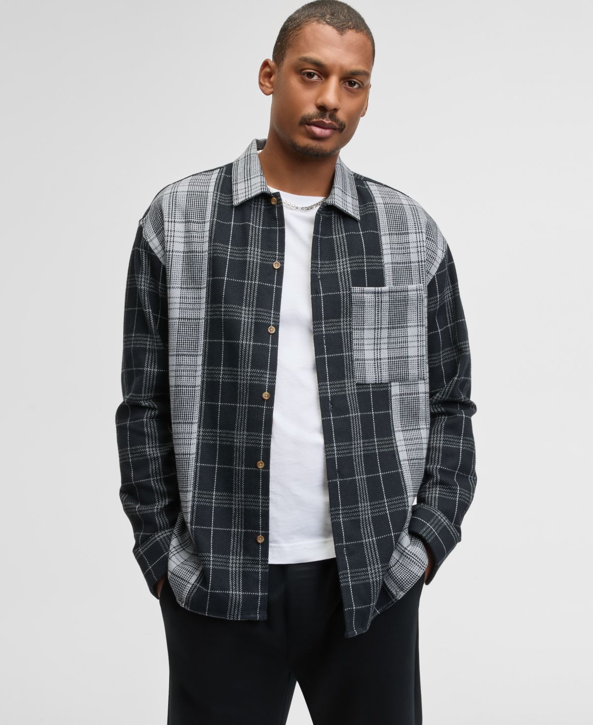 Мужская хлопчатобумажная рубашка в клетку с длинным рукавом, эксклюзивная модель Macy's