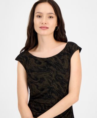 Petite Printed-Mesh Cap-Sleeve Midi Dress