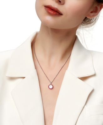 Cultured Freshwater Pearl (8mm) & Ruby (1/3 ct. t.w.) 18" Pendant Necklace in Sterling Silver