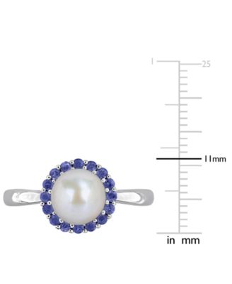 Cultured Freshwater Pearl (7-7.5mm) & Sapphire (1/3 ct. t.w.) Ring in Sterling Silver