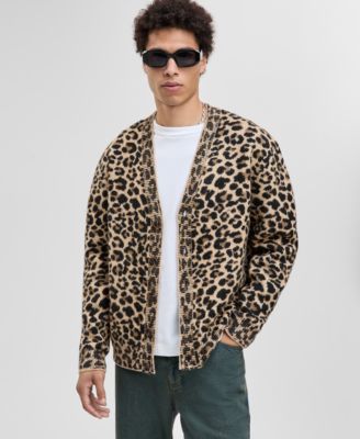 Mode of One - Men's Leopard-Print V-Neck Cardigan