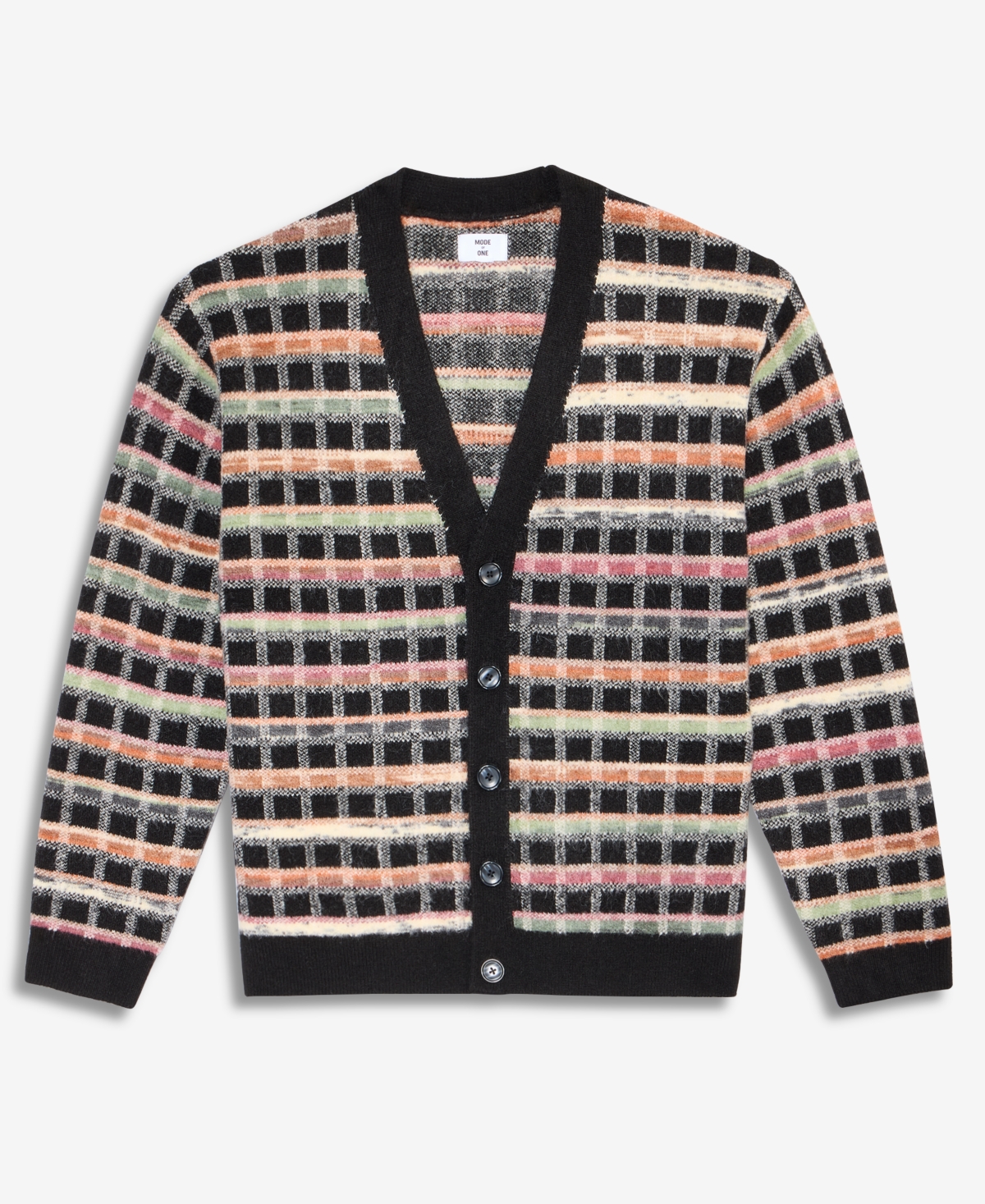 Mode Of One Men's Boxy-fit Plaid V-neck Cardigan, Macy's Exclusive In Black