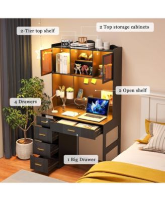 Office study computer desk with charging station and LED lights