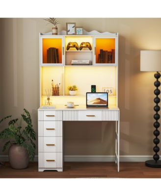 Office study computer desk with charging station and LED lights