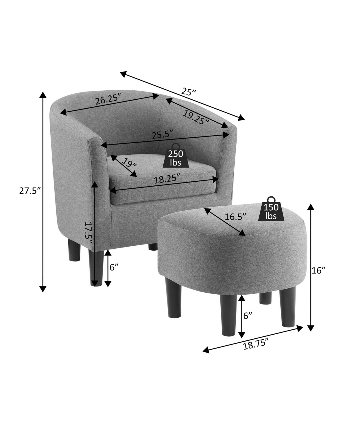 Convenience Concepts 26.25" Polyester Take A Seat Churchill Accent Chair With Ottoman