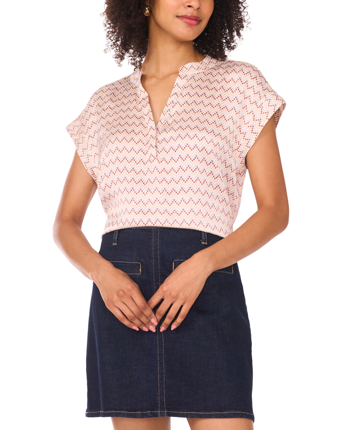 Women's Printed V-Neck Short-Sleeve Blouse - Birch