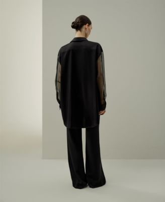 Women's Silk Blouse with Organza Sleeves