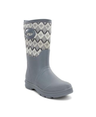 Womens Argyle Faux Fur Neoprene Mid Cold Weather Boot