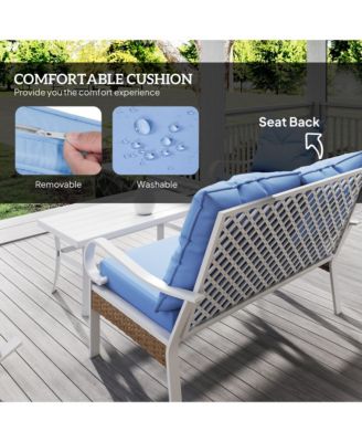 4pc Patio Furniture Set with Loveseat Sofa, Rocking Chairs, Blue