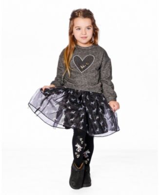 Girl Knit Tights Black with Unicorns and Hearts - Toddler|Child