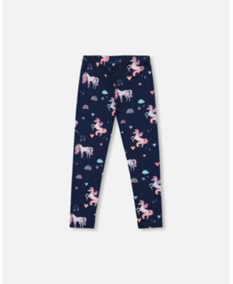 Girl Stretch Jersey Leggings Navy Unicorn Print - Toddler|Child
