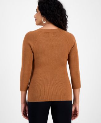 Women's Ribbed Lace-Up Sweater, Macy's Exclusive