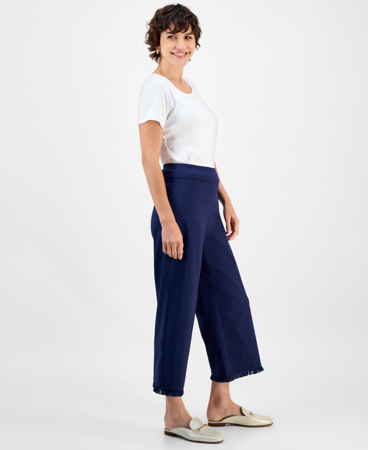 Jm Collection Women's High-rise Fringe-hem Capri Pants, Macy's Exclusive In Blue