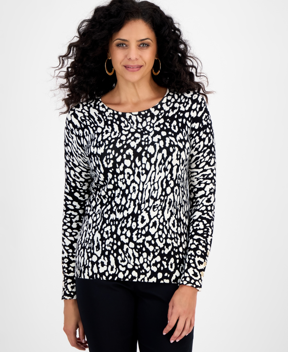Jm Collection Women's Printed Crewneck Sweater, Macy's Exclusive In Multi