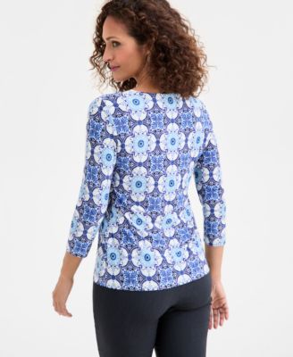 Petite Windswept Jacquard 3/4-Sleeve Top