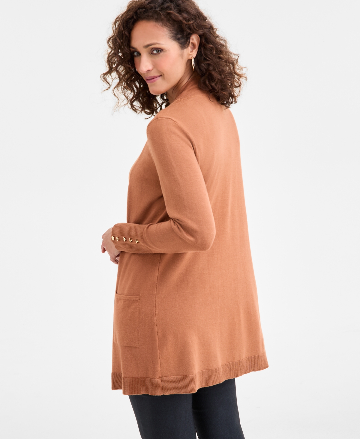 Jm Collection Women's Button-sleeve Flyaway Cardigan Sweater In Brown