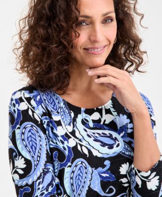 Petite Paisley Jacquard Scoop Neck Top