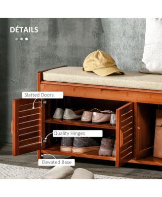 Upholste Shoe Bench with Storage Cabinet and Cushion, Dark Cherry
