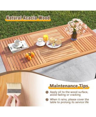 Rectangular Acacia Wood Dining Table w/ 1.9'' Umbrella Hole Patio