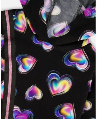 Girl Hooded Fleece Dress Black and Multicolor with Trompe-L Bag Detail - Child