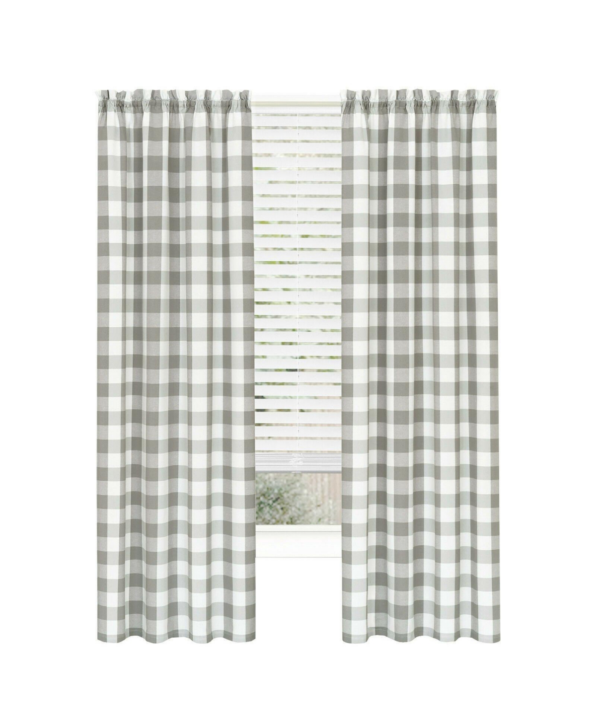 Modern Farmhouse 2 Piece Large Buffalo Plaid Check Rod Pocket Curtains - 84 in - Gray