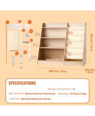 4-Tier Wooden Kids Bookshelf with 6-Layer Sling Rack for Books and Toy Storage