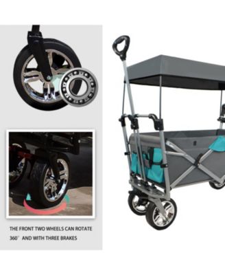 Push & Pull Utility Folding Wagon with Removable Canopy gray
