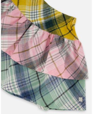 Toddler Girls Two-Tiered Flannel Skirt Green Pink and Yellow - Toddler|Child