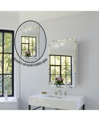 Single Door Multi-Purpose Plastic Bathroom Medicine Cabinet with Mirror, Surface or Recessed Mount, Vanity Cabinet with 2 Plastic Adjustable Shelves, White