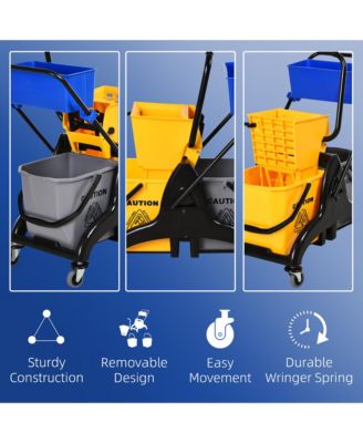 2 x 6.9 Gallon/26L Wringer Bucket Cart w/ Side Press Wringer, Mop Holder