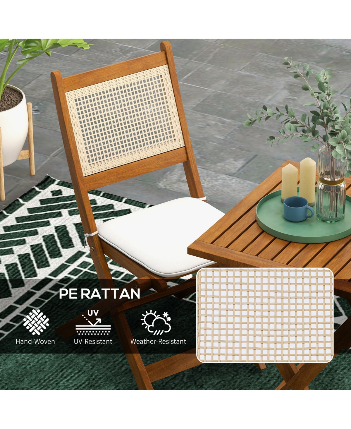Outsunny 3 Pieces Patio Wicker Bistro Set Foldable W/ Cushions, Light